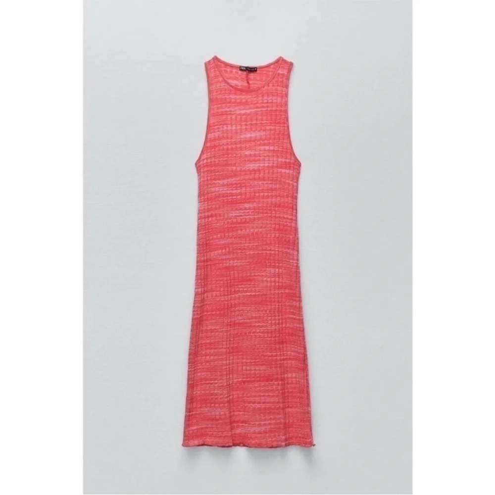Zara pink space dye ribbed bodycon midi dress size Medium - Picture 1 of 4